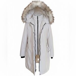1 Madison Expedition White Winter Parka Puffer Coat faux fur size L